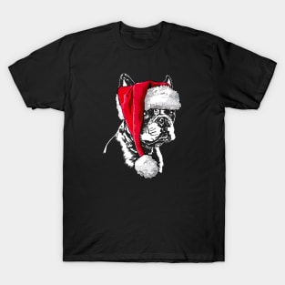 Funny Cute Boston Terrier Santa Christmas dog T-Shirt